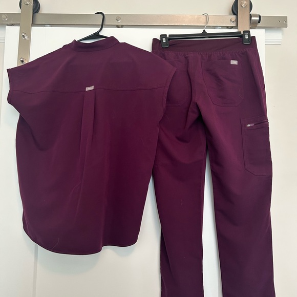 Figs Women's Burgundy Scrub Set with Orange Accents - Picture 2 of 4